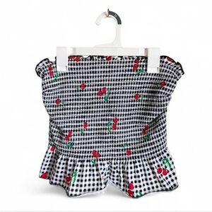 No Boundaries Black and White Gingham Top with Cherry Design